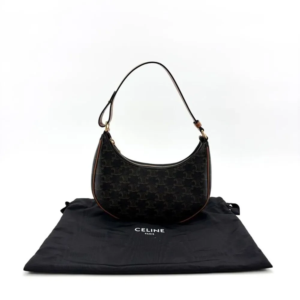 Celine Ava Bag Triomphe Canvas Calfskin Tan